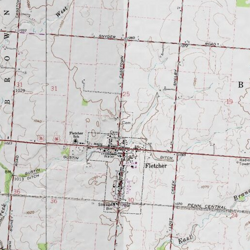 USGS 24K topo map of Fletcher Cemetery, OH