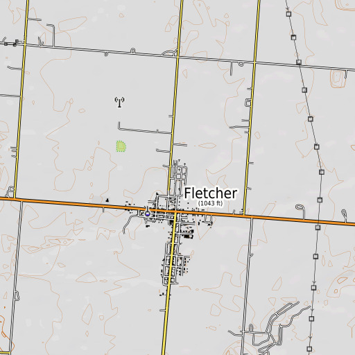 OpenTopoMap map of Fletcher Cemetery, OH