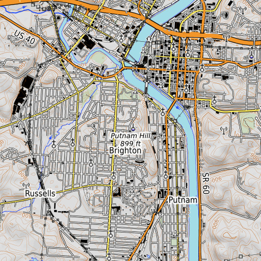 OpenTopoMap map of Putnam Hill, OH