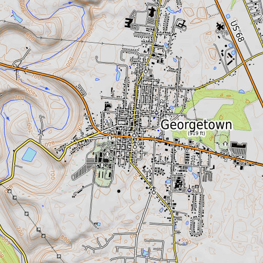 OpenTopoMap map of Georgetown Historic District, OH