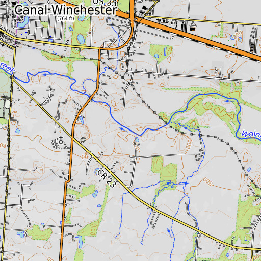 OpenTopoMap map of Loucks Covered Bridge, OH