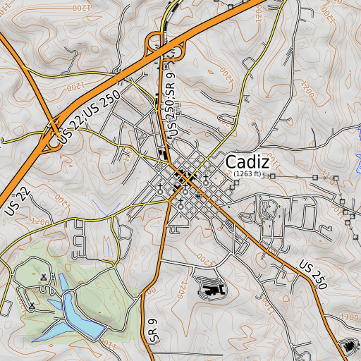 OpenTopoMap map of Harrison County Courthouse, OH