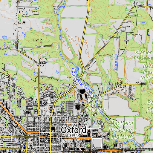 OpenTopoMap map of Pughs Mill Covered Bridge, OH