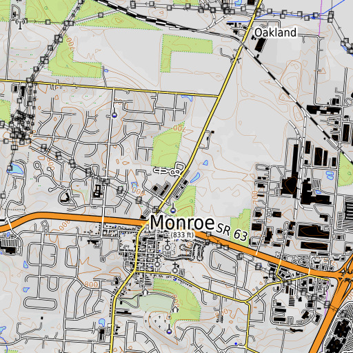OpenTopoMap map of Monroe Cemetery, OH