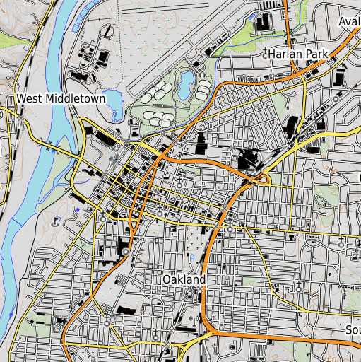 OpenTopoMap map of Trinity School, OH