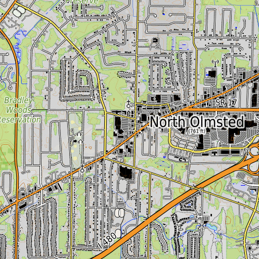 OpenTopoMap map of Brooklor Shopping Center, OH