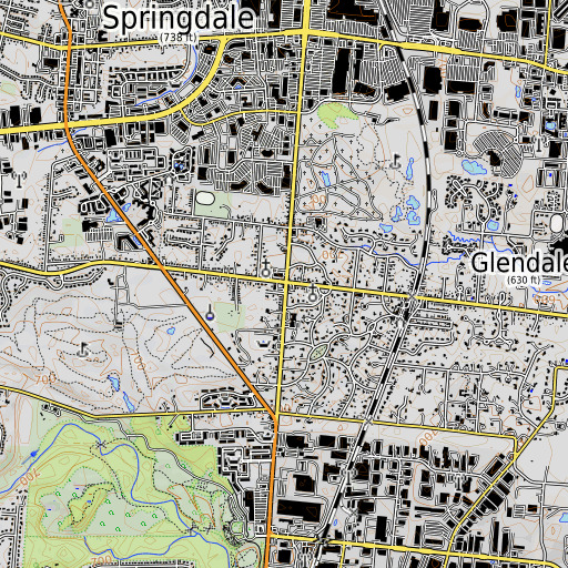 OpenTopoMap map of Glendale Historic District, OH