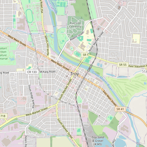 OpenStreetMap map of Troy Public Square, OH