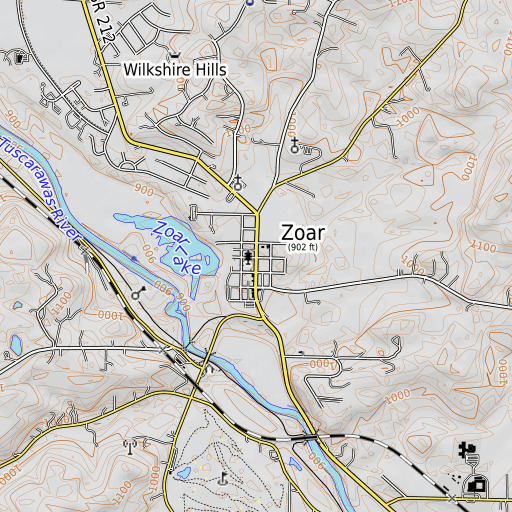 OpenTopoMap map of Zoar Historic District, OH