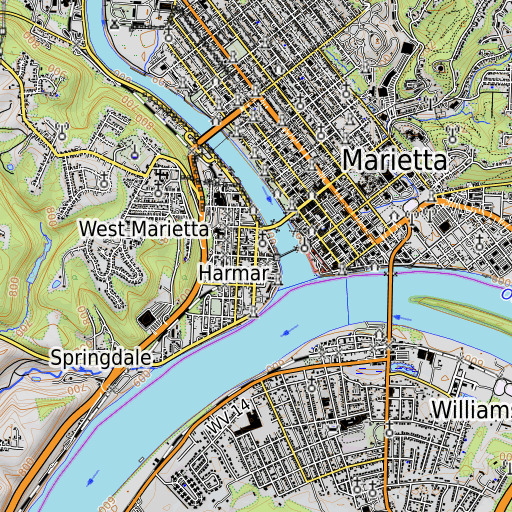 OpenTopoMap map of Harmar Historic District, OH