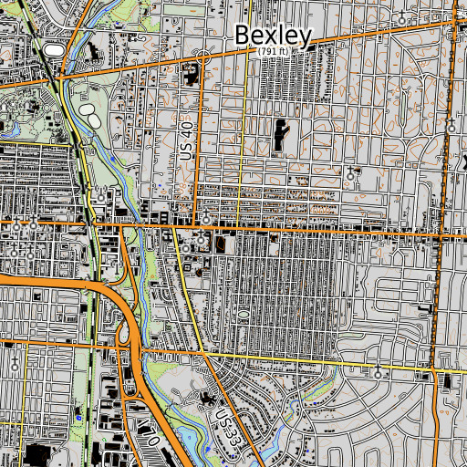 OpenTopoMap map of Bexley Public Library, OH