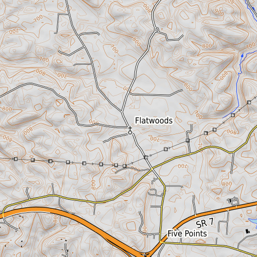 OpenTopoMap map of Flatwoods, OH