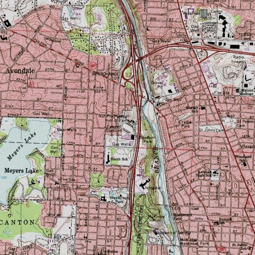 USGS 24K topo map of Fawcett Stadium, OH
