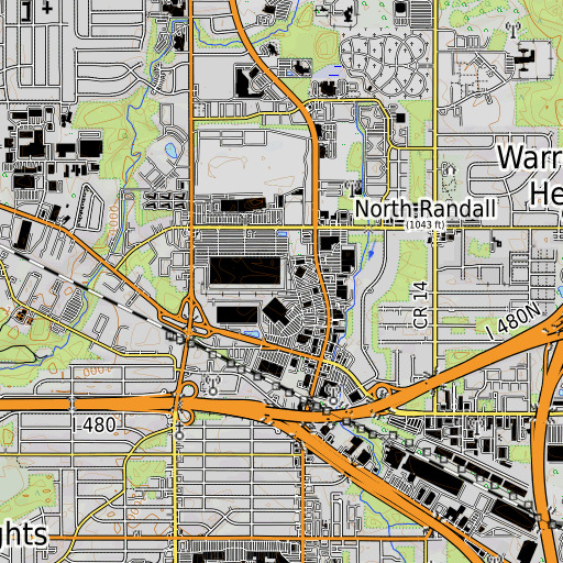 OpenTopoMap map of Randall Racetrack, OH