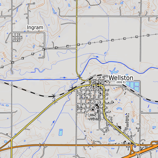 OpenTopoMap map of Captain Creek, OK