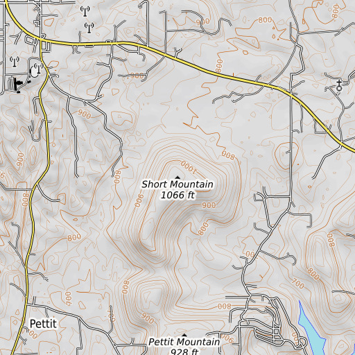 OpenTopoMap map of Short Mountain, OK