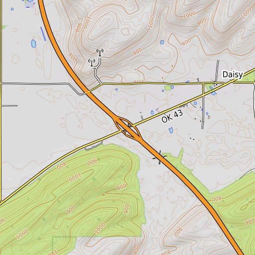 OpenTopoMap map of Daisy Interchange, OK
