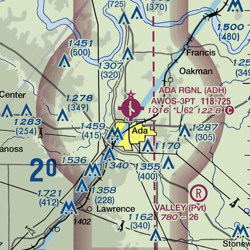 FAA VFR chart of KADA-AM (Ada), OK