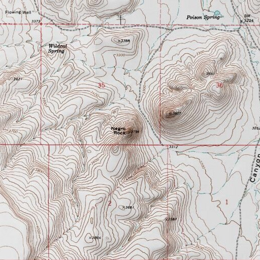 USGS 24K topo map of Negro Rock, OR