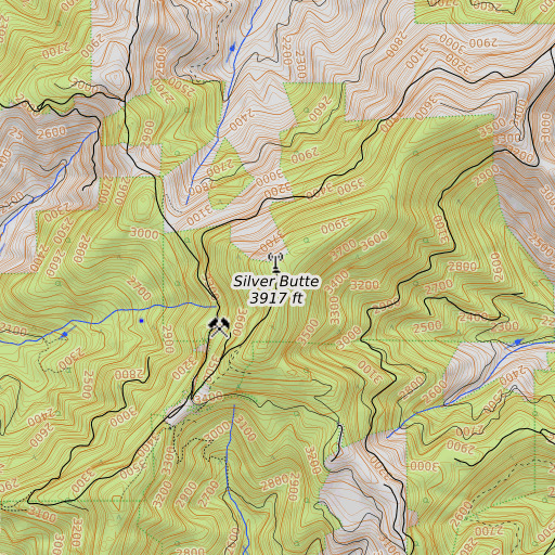 OpenTopoMap map of Silver Butte, OR
