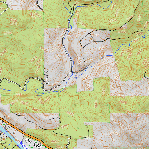 OpenTopoMap map of South Fork Gate Creek, OR