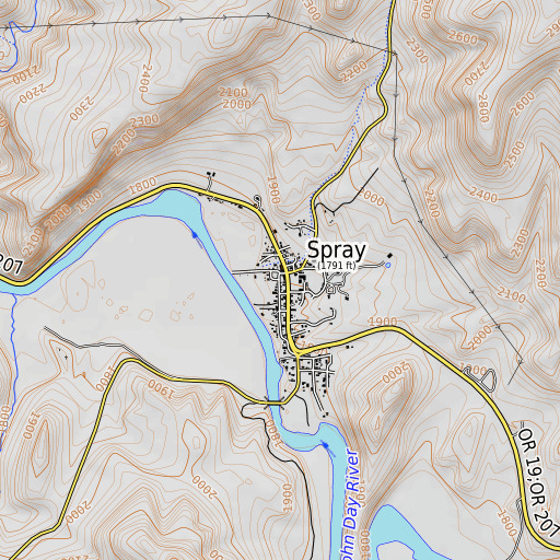 OpenTopoMap map of Spray, OR