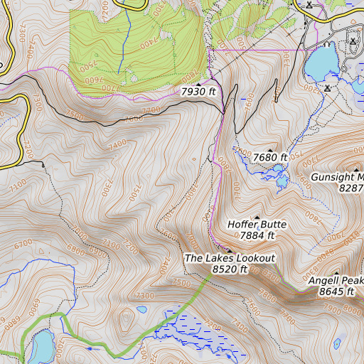 OpenTopoMap map of The Lakes Lookout Spring, OR