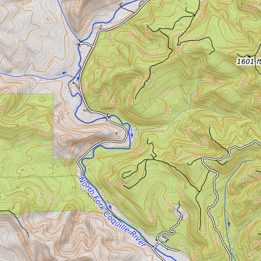 OpenTopoMap map of Whitley Creek, OR
