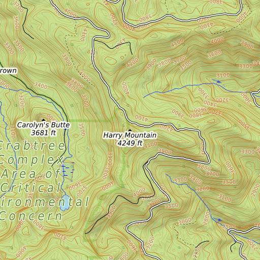 OpenTopoMap map of Harry Mountain, OR