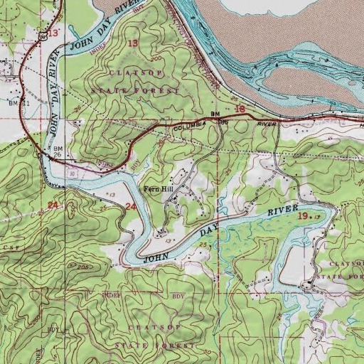 USGS 24K topo map of Fern Hill, OR