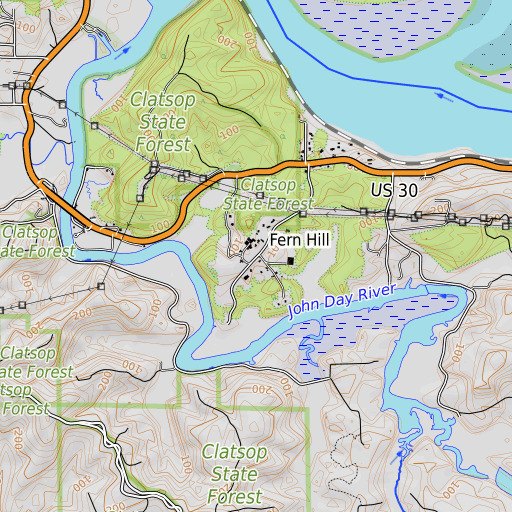 OpenTopoMap map of Fern Hill, OR