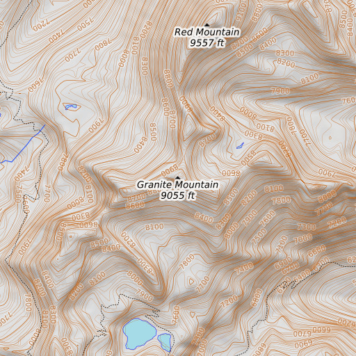 OpenTopoMap map of Granite Mountain, OR