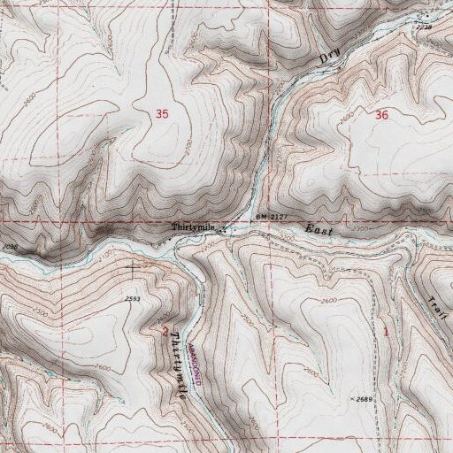 USGS 24K topo map of Thirtymile, OR