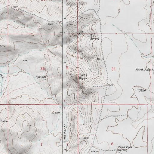 USGS 24K topo map of Tims Peak, OR