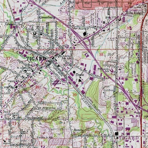 USGS 24K topo map of Trece, OR
