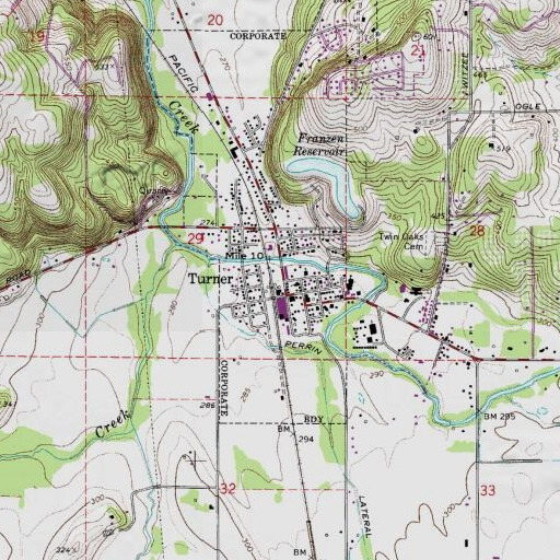 USGS 24K topo map of Turner, OR