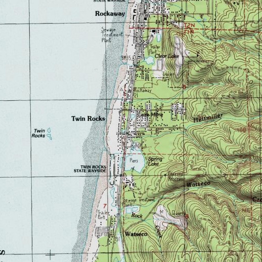 USGS 24K topo map of Twin Rocks, OR