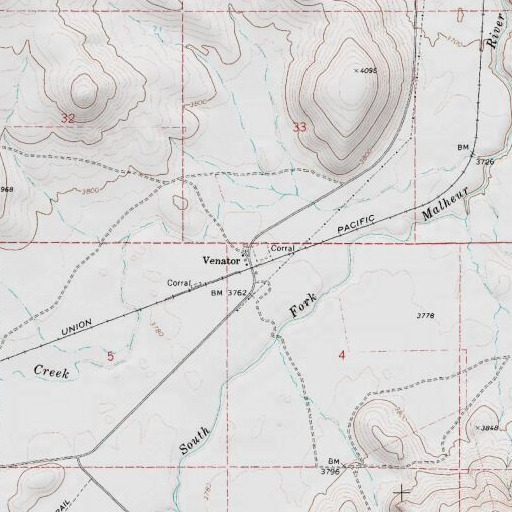 USGS 24K topo map of Venator, OR