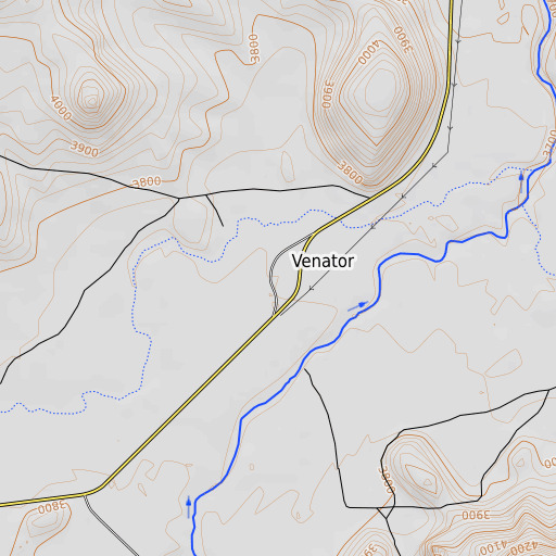 OpenTopoMap map of Venator, OR