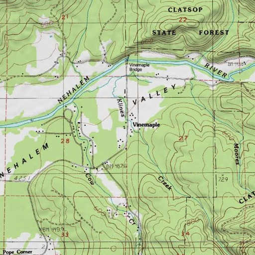USGS 24K topo map of Vinemaple, OR