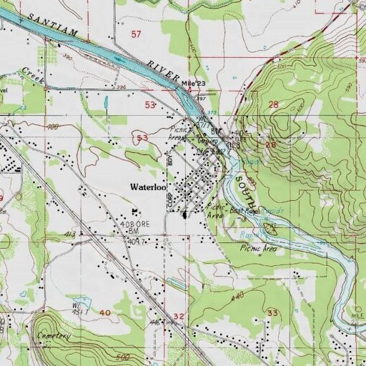 USGS 24K topo map of Waterloo, OR