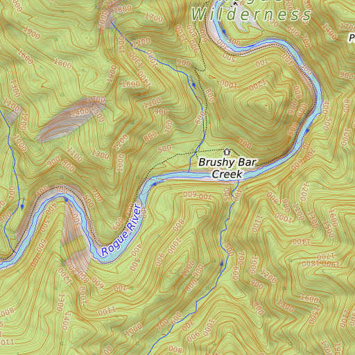 OpenTopoMap map of Brushy Bar, OR