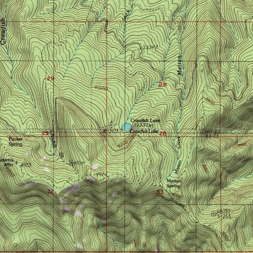 USGS 24K topo map of Crawfish Lake, OR