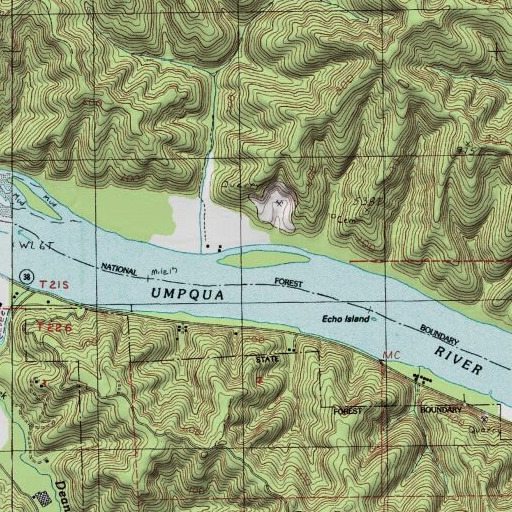 USGS 24K topo map of Echo Island, OR
