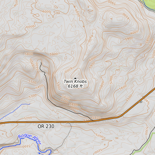 OpenTopoMap map of Twin Knobs, OR