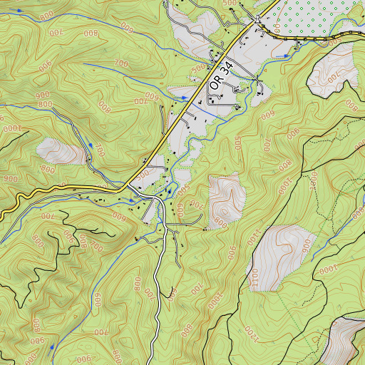 OpenTopoMap map of Wells Creek, OR