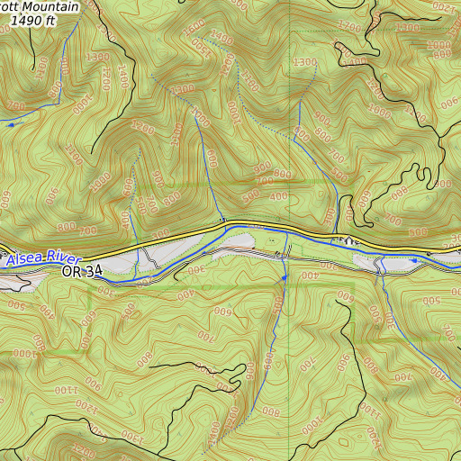 OpenTopoMap map of Wolf Creek, OR