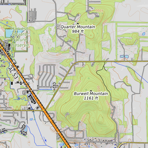 OpenTopoMap map of Burwell Spring, AL