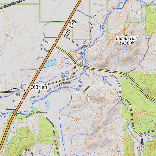 OpenTopoMap map of O'Brien Creek, OR