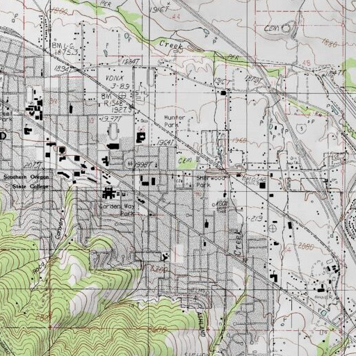 USGS 24K topo map of Mountain View Cemetery, OR